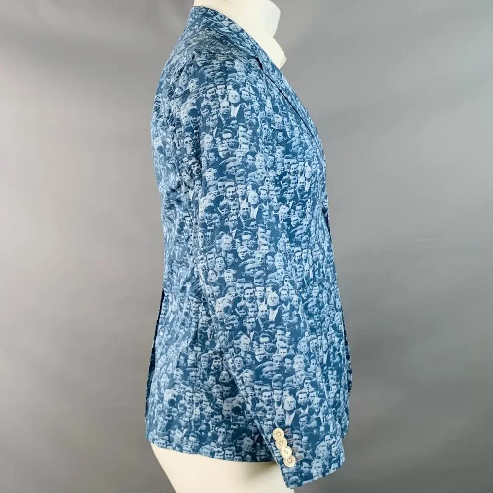 TS (S) Size S Regular Blue Cotton Figures Notch Lapel Sport Coat